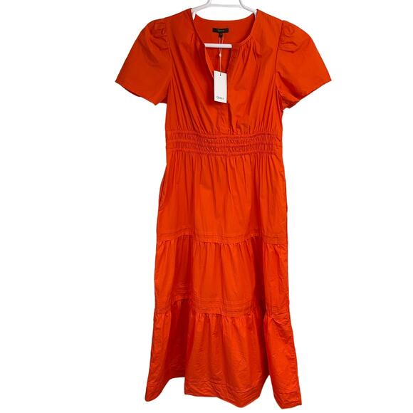 NWT Quince Maxi Dress Medium Vermillion Red 100% Organic Cotton Poplin Tiered - Picture 6 of 11